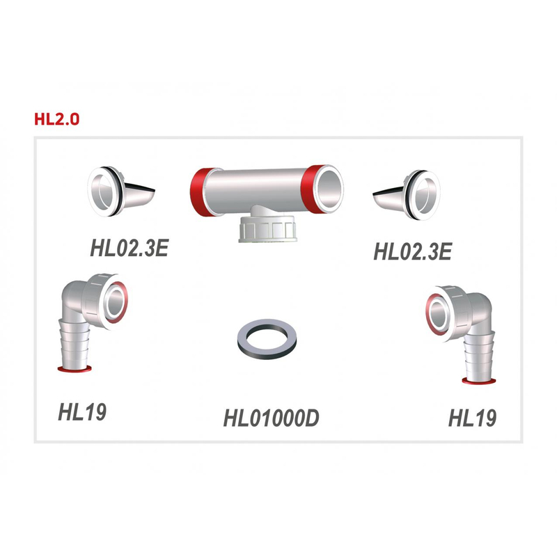 Dvojitá přípojka HL Hutterer & Lechner, 1˝x 3/4˝pro pračku nebo myčku nádobí se zpětnými uzávěry, ploché těsnění
