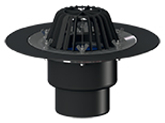 Střešní vtok HL Hutterer & Lechner, DN110 se svislým odtokem, s izolační přírubou a izolační svorkou, tepelně izolovaný. Záchytný koš standardní i plochý