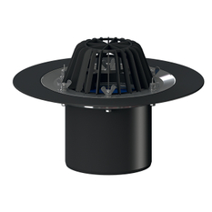 Střešní vtok HL Hutterer & Lechner, DN160 se svislým odtokem, s izolační přírubou a izolační svorkou, tepelně izolovaný. Záchytný koš standardní i plochý