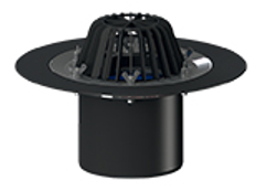 Střešní vtok HL Hutterer & Lechner, DN160 se svislým odtokem, s izolační přírubou a izolační svorkou, tepelně izolovaný. Záchytný koš standardní i plochý