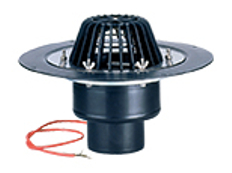 Střešní vtok HL Hutterer & Lechner, DN110 se svislým odtokem, s izolační přírubou a izolační svorkou, s elektrickým ohřevem (10-30W, 230V). Záchytný koš standardní i plochý