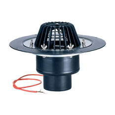 Střešní vtok HL Hutterer & Lechner, DN110 se svislým odtokem, s izolační přírubou a izolační svorkou, s elektrickým ohřevem (10-30W, 230V). Záchytný koš standardní i plochý