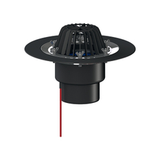 Střešní vtok HL Hutterer & Lechner, DN125 se svislým odtokem, s izolační přírubou a izolační svorkou, s elektrickým ohřevem (10-30W, 230V). Záchytný koš standardní i plochý