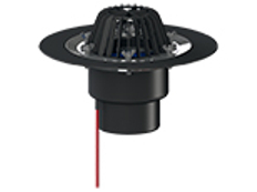 Střešní vtok HL Hutterer & Lechner, DN125 se svislým odtokem, s izolační přírubou a izolační svorkou, s elektrickým ohřevem (10-30W, 230V). Záchytný koš standardní i plochý