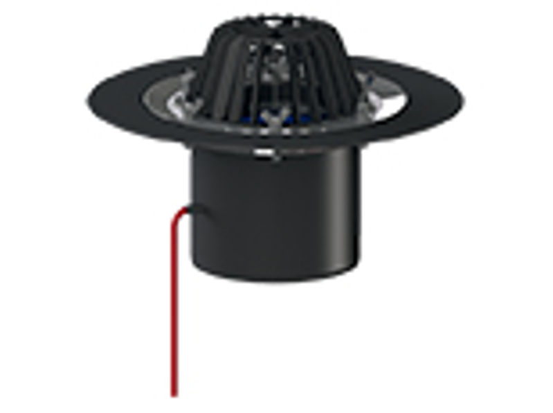 Střešní vtok HL Hutterer & Lechner, DN160 se svislým odtokem, s izolační přírubou a izolační svorkou, s elektrickým ohřevem (10-30W, 230V). Záchytný koš standardní i plochý