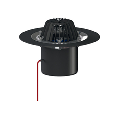 Střešní vtok HL Hutterer & Lechner, DN160 se svislým odtokem, s izolační přírubou a izolační svorkou, s elektrickým ohřevem (10-30W, 230V). Záchytný koš standardní i plochý