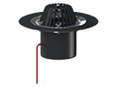 Střešní vtok HL Hutterer & Lechner, DN160 se svislým odtokem, s izolační přírubou a izolační svorkou, s elektrickým ohřevem (10-30W, 230V). Záchytný koš standardní i plochý