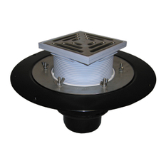 Střešní vtok HL Hutterer & Lechner, DN125 se svislým odtokem v provedení pro pochůzné střechy, s izolační přírubou a izolační svorkou, tepelně izolovaný, nástavec 148x148mm/137x137mm. Záchytný koš plochý