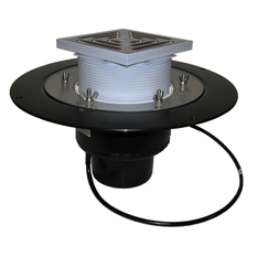 Střešní vtok HL Hutterer & Lechner, DN125 se svislým odtokem v provedení pro pochůzné střechy, s izolační přírubou a izolační svorkou, s elektrickým ohřevem (10-30W, 230V), nástavec 148x148mm/137x137mm. Záchytný koš plochý