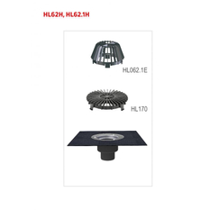 Střešní vtok HL Hutterer & Lechner, DN75 se svislým odtokem, s asfaltovou manžetou, s elektrickým ohřevem(10-30W, 230V). Záchytný koš standardní i plochý