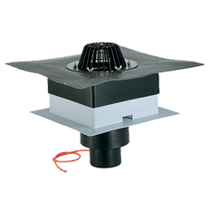 Střešní vtok ˝DrainBox˝ HL Hutterer & Lechner, DN75 se svislým odtokem, s asfaltovou manžetou, tepelně izolovaný (100-160mm). Záchytný koš standardní i plochý. S elektrickým ohřevem (10-30W, 230V)