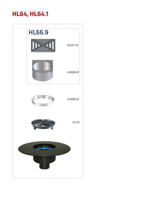 Střešní vtok HL Hutterer & Lechner, DN75/110 s ležatým odtokem, s izolační přírubou a izolační svorkou, tepelně izolovaný. Záchytný koš standardní i plochý