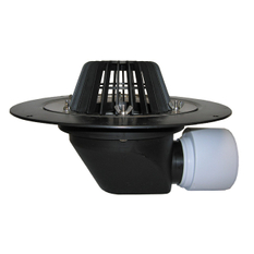 Střešní vtok HL Hutterer & Lechner, DN75/110 s ležatým odtokem, s izolační přírubou a izolační svorkou, tepelně izolovaný. Záchytný koš standardní i plochý