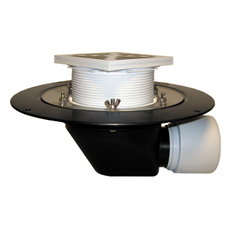 Střešní vtok HL Hutterer & Lechner, DN75/110 s ležatým odtokem v provedení pro pochůzné střechy, s izolační přírubou a izolační svorkou, tepelně izolovaný, nástavec 148x148mm/137x137mm. Záchytný koš plochý