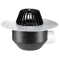 Střešní vtok HL Hutterer & Lechner, DN75 s ležatým odtokem, s PVC izolační přírubou, pro měkčené PVC hydroizolační fólie, tepelně izolovaný. Záchytný koš standardní i plochý