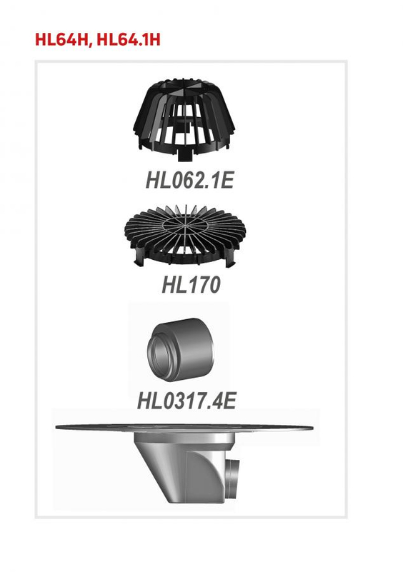Střešní vtok HL Hutterer & Lechner, DN75/110 s ležatým odtokem, s asfaltovou manžetou, tepelně izolovaný. Záchytný koš standardní i plochý