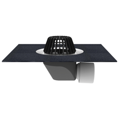 Střešní vtok HL Hutterer & Lechner, DN75/110 s ležatým odtokem, s asfaltovou manžetou, tepelně izolovaný. Záchytný koš standardní i plochý