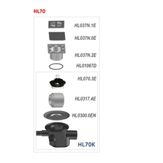 Podlahová vpust HL Hutterer & Lechner, DN75/110 s ležatým odtokem, s uzávěrem proti vzduté vodě, 3 přítokové trubky DN40/50, plast 123x123mm/nerez 115x115mm. Typ 4 dle ČSN13564