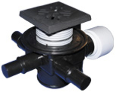 Podlahová vpust HL Hutterer & Lechner, DN75/110 s ležatým odtokem, s uzávěrem proti vzduté vodě, 3 přítokové trubky DN40/50, litina 150x150mm/litina 137x137mm. Typ 4 dle ČSN13564