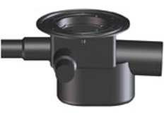 Těleso podlahové vpusti HL Hutterer & Lechner, DN75/110 s ležatým odtokem, s uzávěrem proti vzduté vodě, 3 přítokové trubky DN40/50. Typ 4 dle ČSN13564