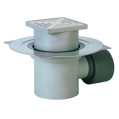 Podlahová vpust HL Hutterer & Lechner, DN110 s ležatým odtokem a izolační přírubou, plast 147x147mm/plast 138x138mm, sítko