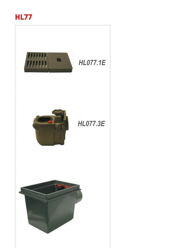 Podlahová vpust HL Hutterer & Lechner, DN110 s ležatým odtokem, s 3 – násobným uzávěrem proti vzduté vodě, 2x plast mřížka 180x125mm, s lapačem nečistot. Typ 5 dle ČSN13564