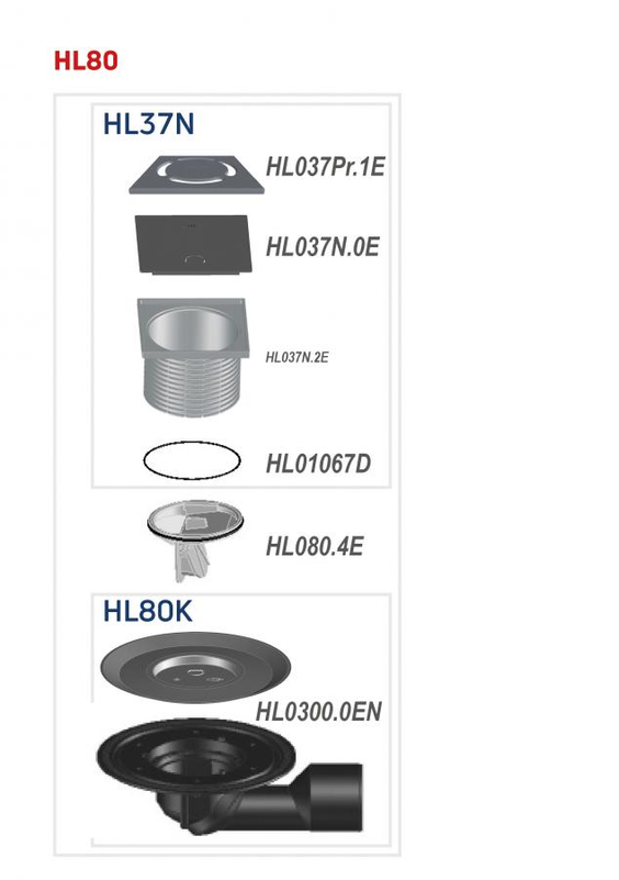Balkónový a terasový vtok HL Hutterer & Lechner, DN50/75 s otočným kloubem na odtoku, s izolační přírubou, se suchou klapkou proti pronikání zápachu, plast 123x123mm/nerez 115x115mm