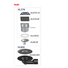 Balkónový a terasový vtok HL Hutterer & Lechner, DN50/75 s otočným kloubem na odtoku, s izolační přírubou, se suchou klapkou proti pronikání zápachu, plast 123x123mm/nerez 115x115mm