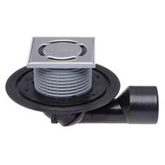 Balkónový a terasový vtok HL Hutterer & Lechner, DN50/75 s otočným kloubem na odtoku, s izolační přírubou, se suchou klapkou proti pronikání zápachu, plast 123x123mm/nerez 115x115mm