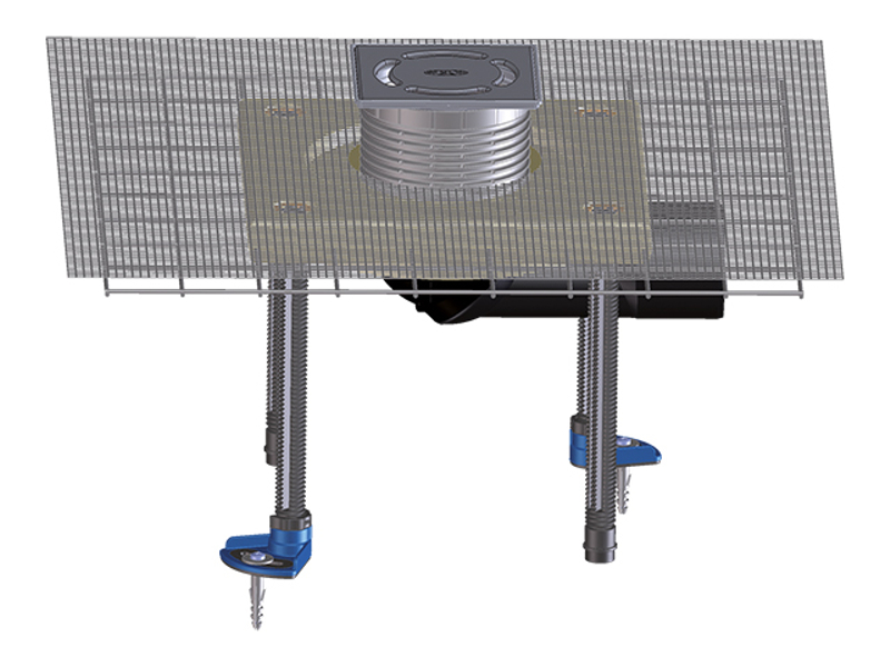 Balkónový a terasový vtok HL Hutterer & Lechner, DN50/75 s otočným kloubem na odtoku, s límcem z polymerbetonu, se suchou klapkou proti pronikání zápachu, 123x123mm/ 115x115mm