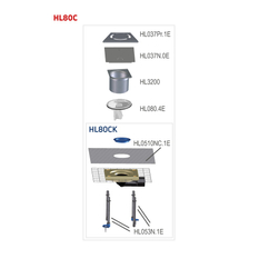Balkónový a terasový vtok HL Hutterer & Lechner, DN50/75 s otočným kloubem na odtoku, s límcem z polymerbetonu, se suchou klapkou proti pronikání zápachu, 123x123mm/ 115x115mm