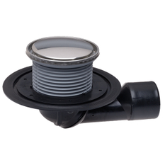 Balkónový a terasový vtok HL Hutterer & Lechner, DN50/75 s otočným kloubem na odtoku, s izolační přírubou, se suchou klapkou proti pronikání zápachu, kruh nerez d 133mm/ nerez d 112mm