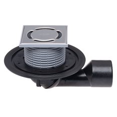 Podlahová vpust HL Hutterer & Lechner, DN50/75 s otočným kloubem na odtoku, s izolační přírubou, ZU standard - vodní, plast 123x123mm/ nerez 115x115mm