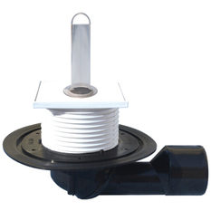 Podlahová vpust HL Hutterer & Lechner, DN50/75 s otočným kloubem na odtoku, s izolační přírubou, s nástavcem a těsnící deskou a otvorem 6/4˝ pro přepadovou trubicí 100mm