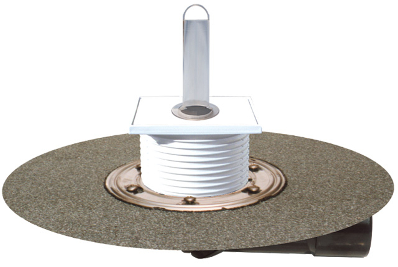 Podlahová vpust HL Hutterer & Lechner, DN50/75 s otočným kloubem na odtoku, s asfaltovou manžetou, s nástavcem s těsnící deskou a přepadovou trubicí 100mm