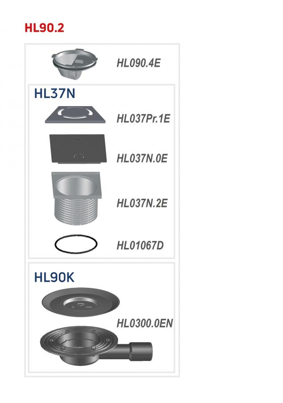 Balkónový a terasový vtok HL Hutterer & Lechner, DN40/50 s ležatým odtokem, s izolační přírubou, se suchou zápachovou klapkou, 123x123mm/115x115mm