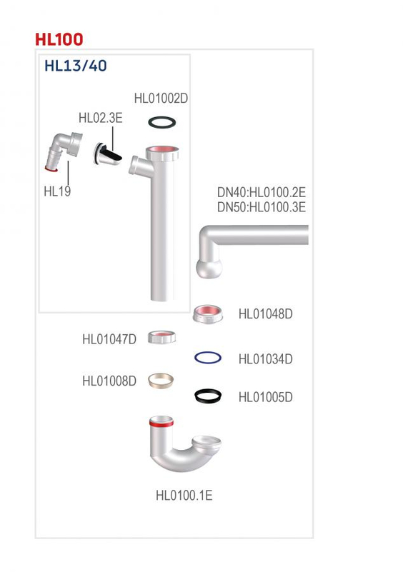 Zápachová uzávěrka HL Hutterer & Lechner, DN50x6/4˝ s kulovým kloubem na odtoku, s přípojkou pro pračku nebo myčku