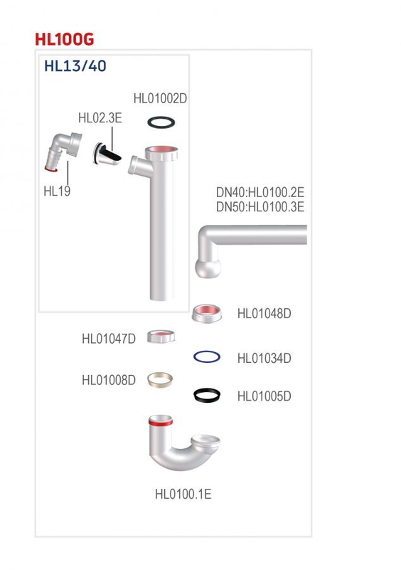 Zápachová uzávěrka HL Hutterer & Lechner, DN50x6/4˝ pro dřezy s kulovým kloubem na odtoku