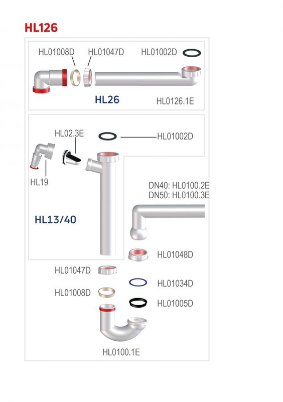 Prostor šetřící zápachová uzávěrka HL Hutterer & Lechner, DN40x6/4˝ pro kuchyňské dřezy s kulovým kloubem na odtoku a přípojkou pro pračku