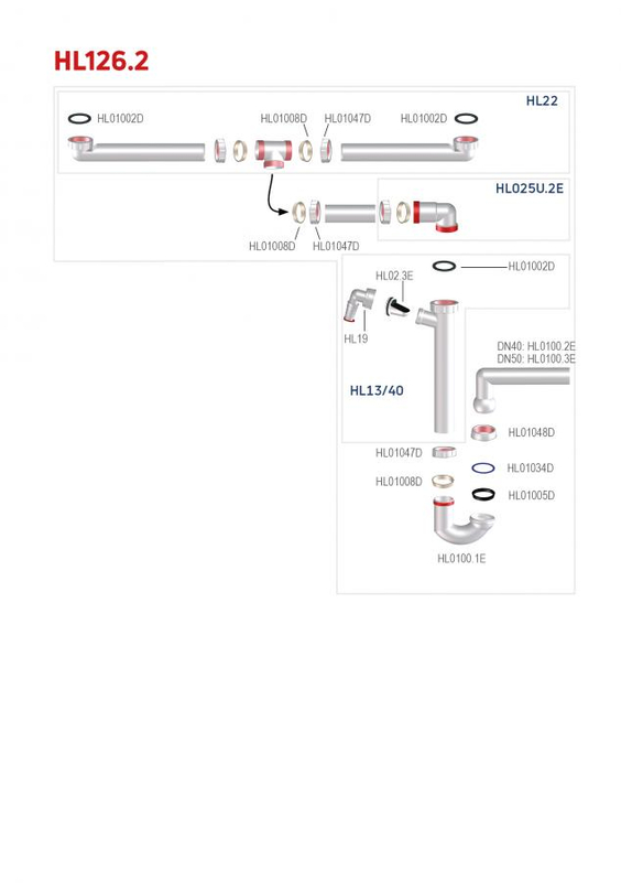 Prostor šetřící zápachová uzávěrka HL Hutterer & Lechner, DN40x6/4˝ pro kuchyňské dvojdřezy s kulovým kloubem a přípojkou pro pračku