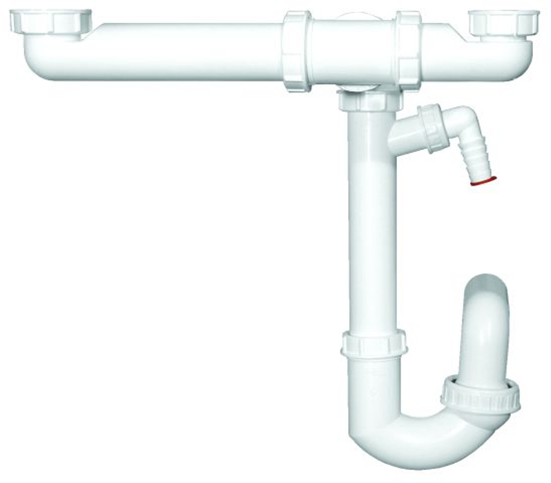 Prostor šetřící zápachová uzávěrka HL Hutterer & Lechner, DN50x6/4˝ pro kuchyňské dvojdřezy s kulovým kloubem na odtoku a přípojkou pro pračku