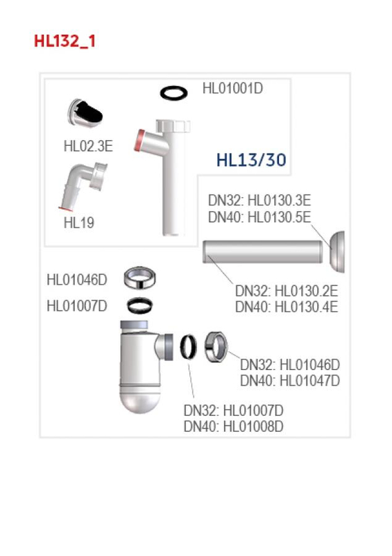 Zápachová uzávěrka k umyvadlu HL Hutterer & Lechner, DN32x5/4˝s přípojkou pro pračku