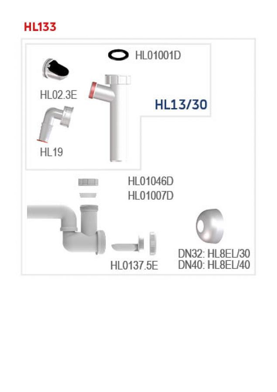 Zápachová uzávěrka k umyvadlu HL Hutterer & Lechner, DN40x5/4˝ s přípojkou pro pračku se zpětným uzávěrem, čistící vložkou, a otáčivým ramenem odtoku