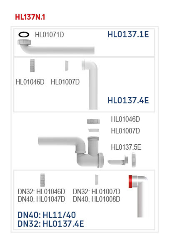 Umyvadlová zápachová uzávěrka do nábytku HL Hutterer & Lechner, DN40x5/4˝ se svislým odtokem