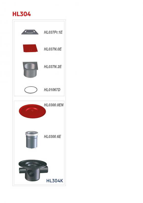 Podlahová vpust HL Hutterer & Lechner, DN50 s ležatým odtokem, ZU standard - vodní, 3 přítokové trubky DN40, 123x123mm/115x115mm