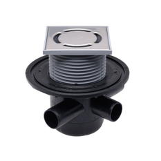 Podlahová vpust HL Hutterer & Lechner, DN50 s ležatým odtokem, ZU standard - vodní, 3 přítokové trubky DN40, 123x123mm/115x115mm