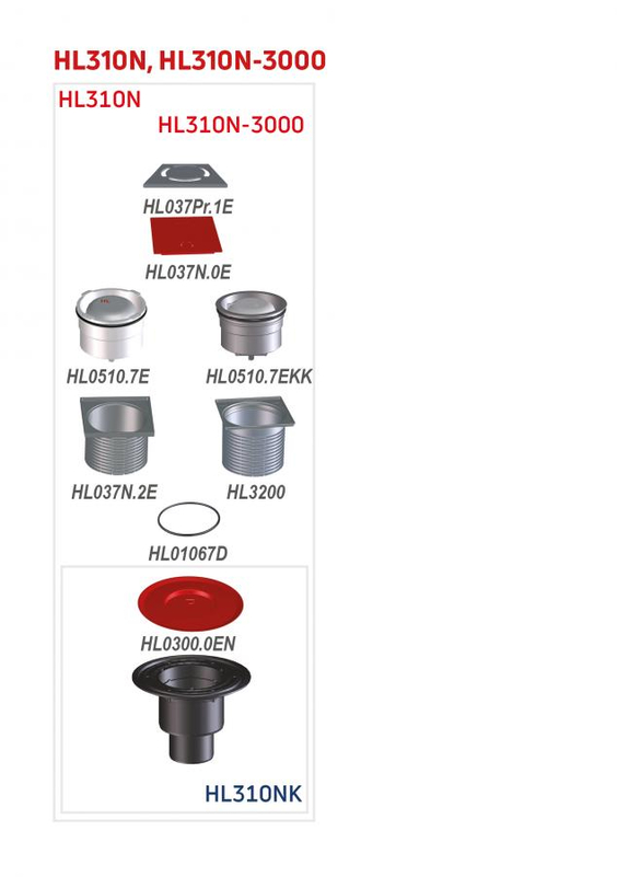 Podlahová vpust HL Hutterer & Lechner, DN50/75/110 se svislým odtokem, s izolační přírubou, ZU standard - vodní, plast 123x123mm/nerez 115x115mm