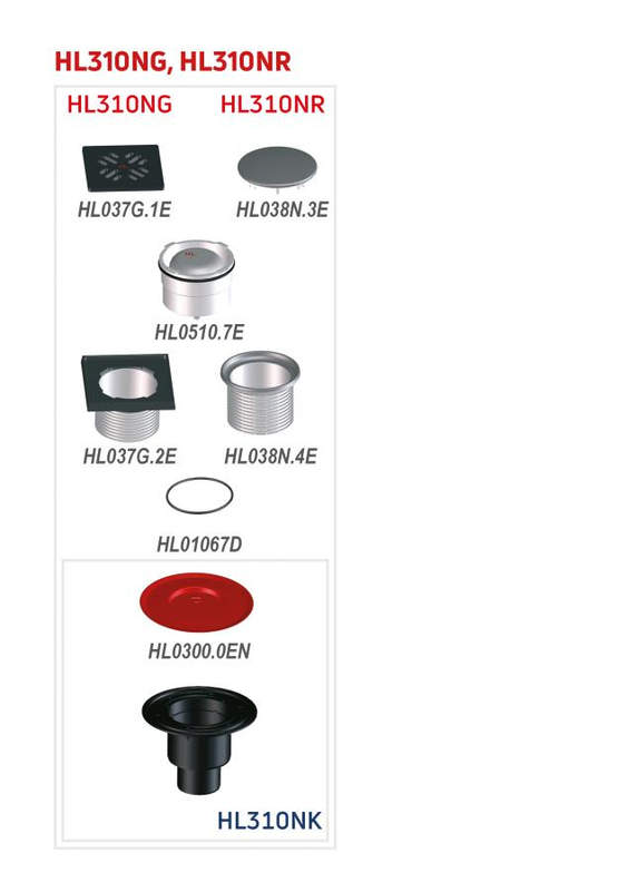 Podlahová vpust HL Hutterer & Lechner, DN50/75/110 se svislým odtokem, s izolační přírubou, ZU - standard, litina 150x150mm/litina 137x137mm, L15