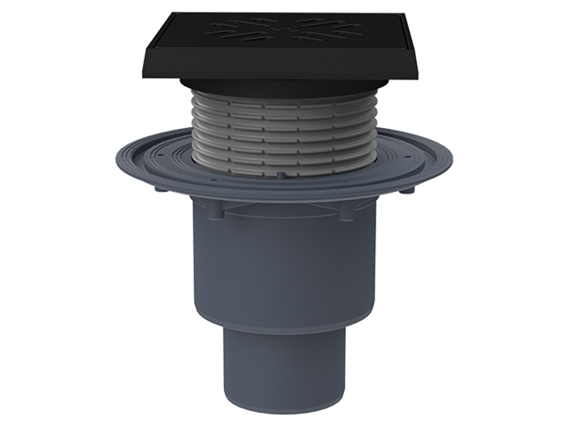 Podlahová vpust HL Hutterer & Lechner, DN50/75/110 se svislým odtokem, s izolační přírubou, ZU Primus blue (suchý sifon), litina 150x150mm/litina137x137mm, L15