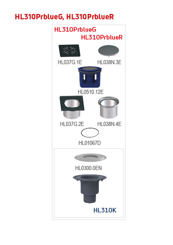 Podlahová vpust HL Hutterer & Lechner, DN50/75/110 se svislým odtokem, s izolační přírubou, ZU Primus blue (suchý sifon), litina 150x150mm/litina137x137mm, L15